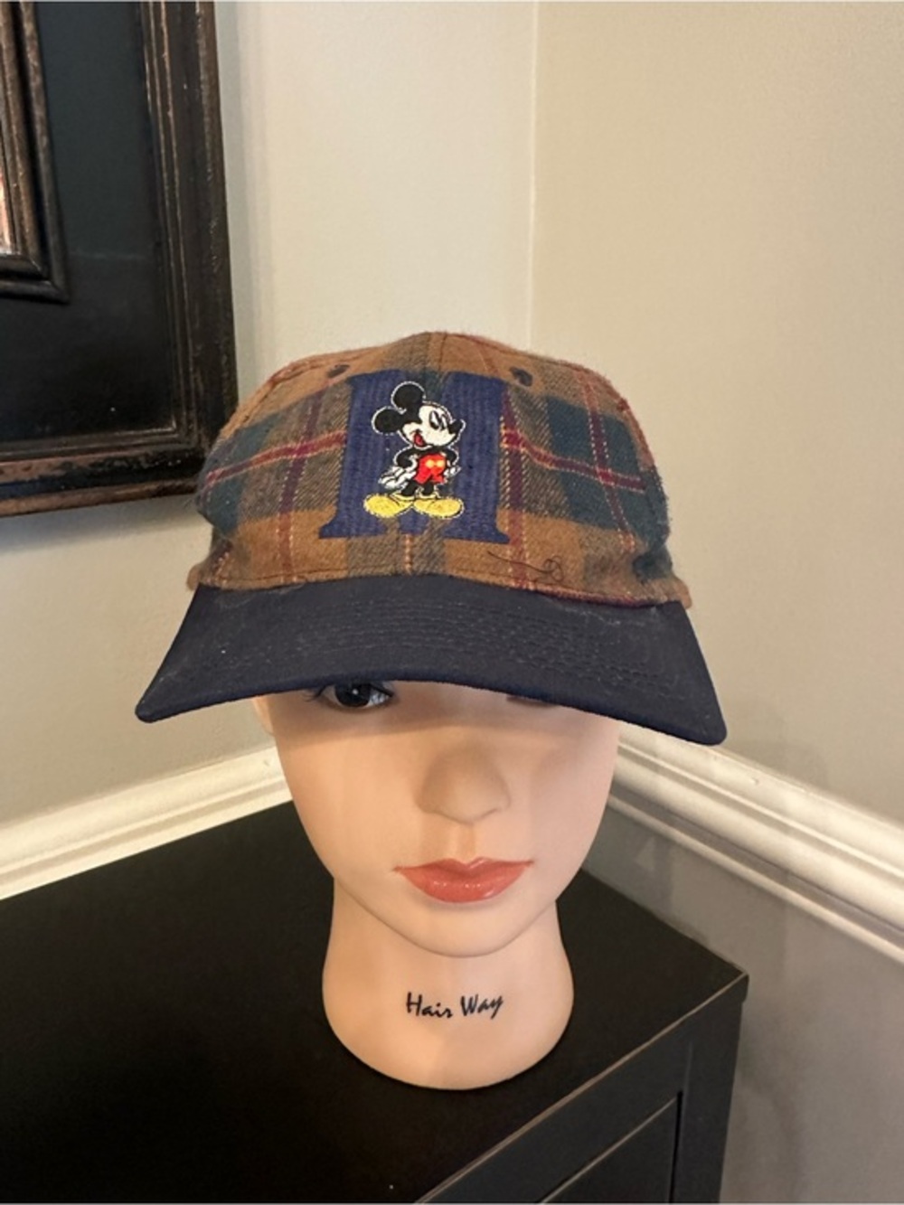 Mickey Mouse Plaid Baseball Cap - Brown & Navy